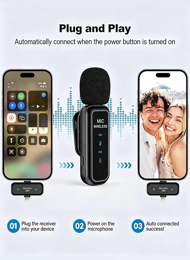 Yaqeen Wireless Microphone for iPhone Ipad & Android Phone, 2 In 1 Wireless Mic with USB C and Lightning Interface, Plug and Play Adaptive Noise Cancellation, Lapel Mic for Video Recording Youtube Podcast Vlogging (2 Pack) - Image 4